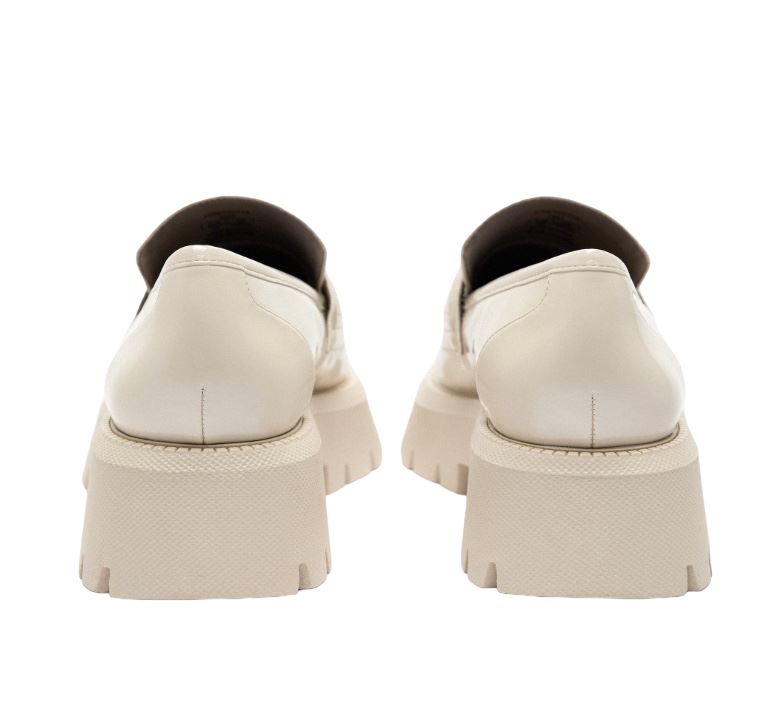 ZARA Faux Patent Loafers w/ Track Soles | Off White, Size 40, NEW