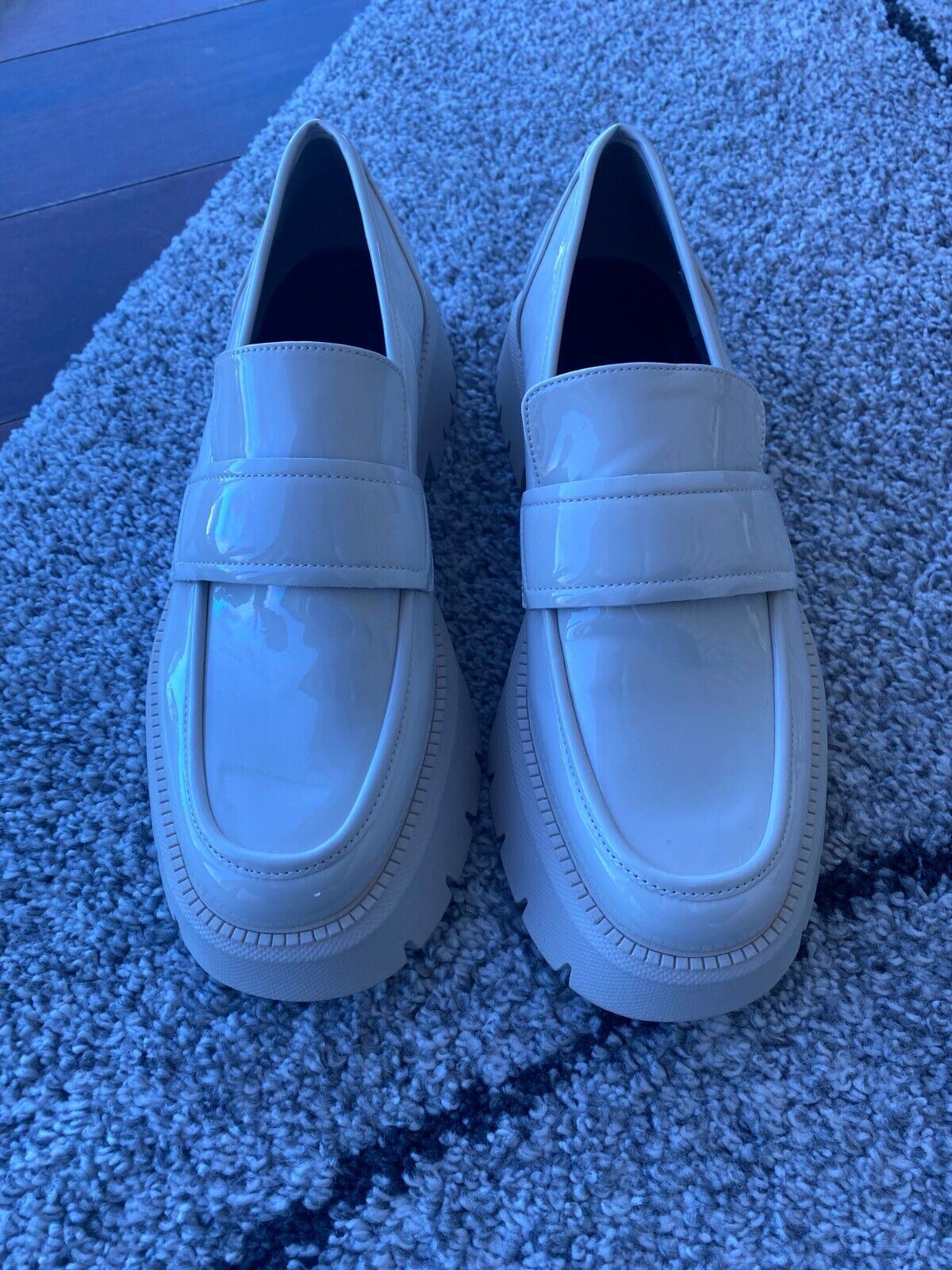 ZARA Faux Patent Loafers w/ Track Soles | Off White, Size 40, NEW
