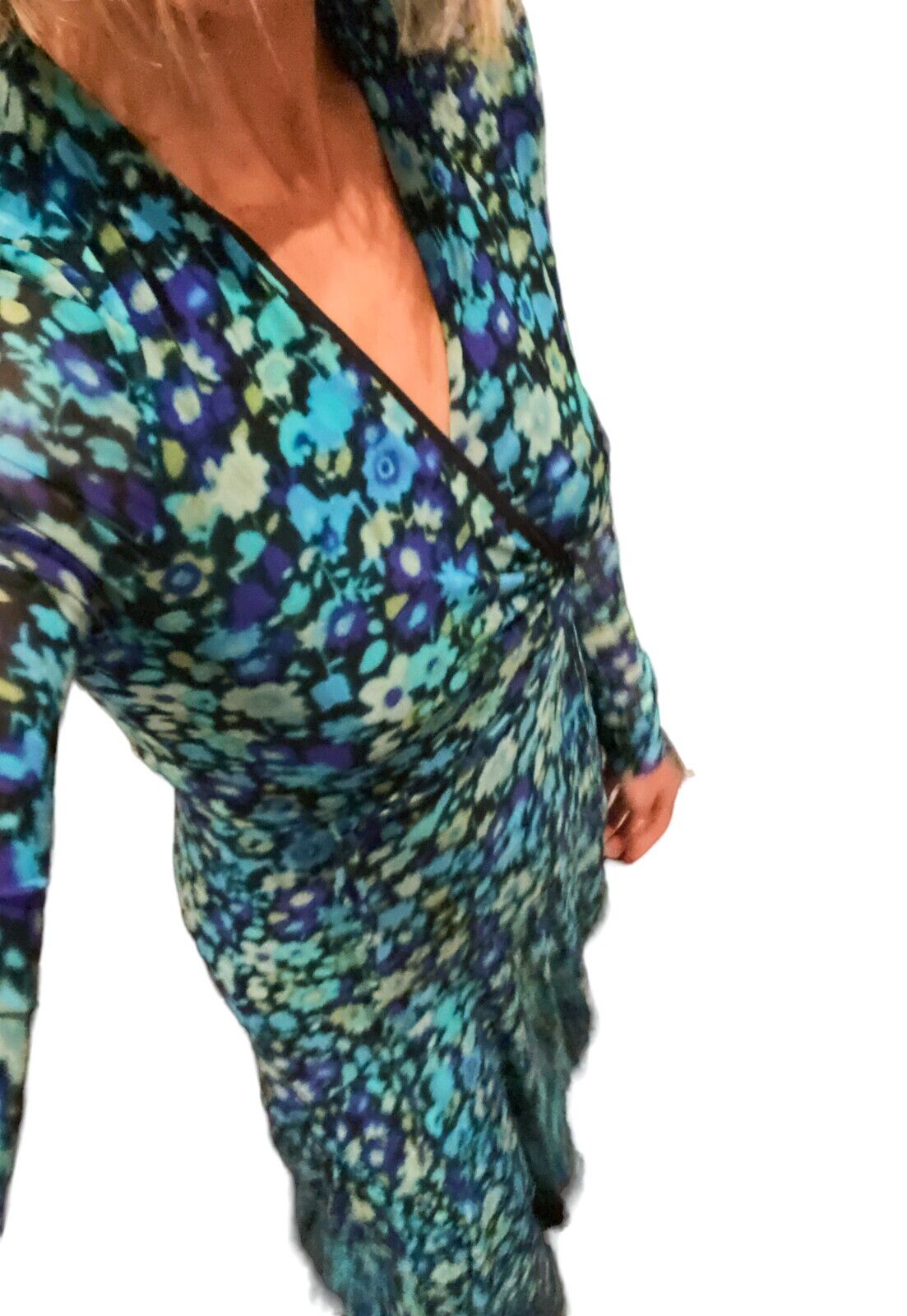 Ganni Wrap Midi Dress | Mesh Material, Lined, Stretch, Blue Floral, Size 36