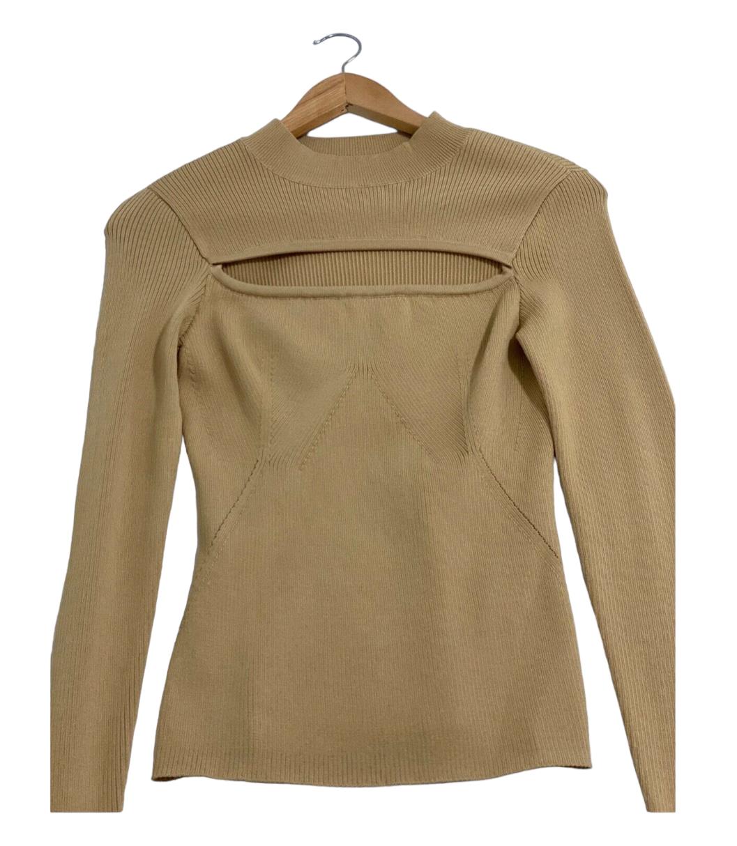 MANNING CARTELL Virtual Dimension Knit Top | Camel, Jersey Stretch,Sz L, Cut Out