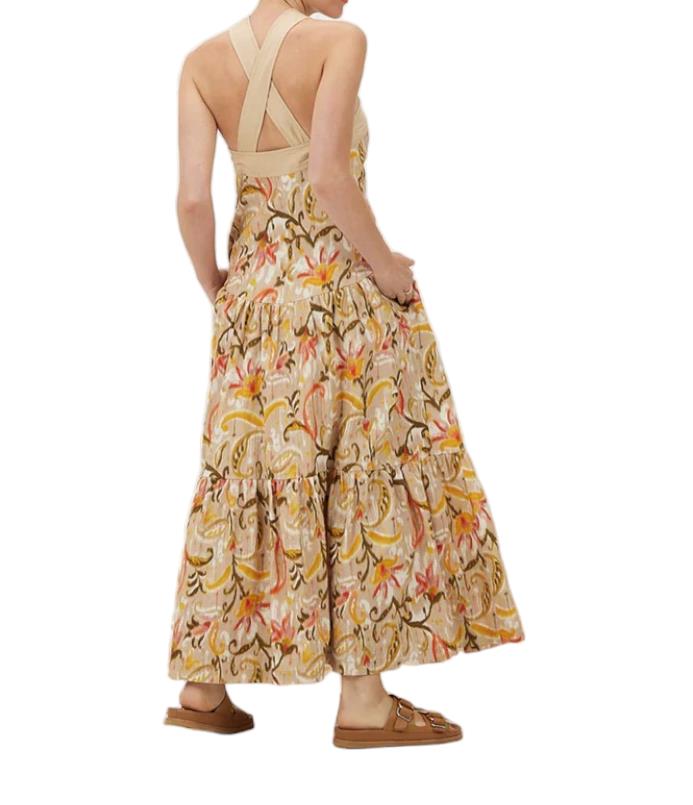 Mon Renn Kindered Mini Dress | Cotton/Linen Blend, Floral,  Beige, Eco Friendly