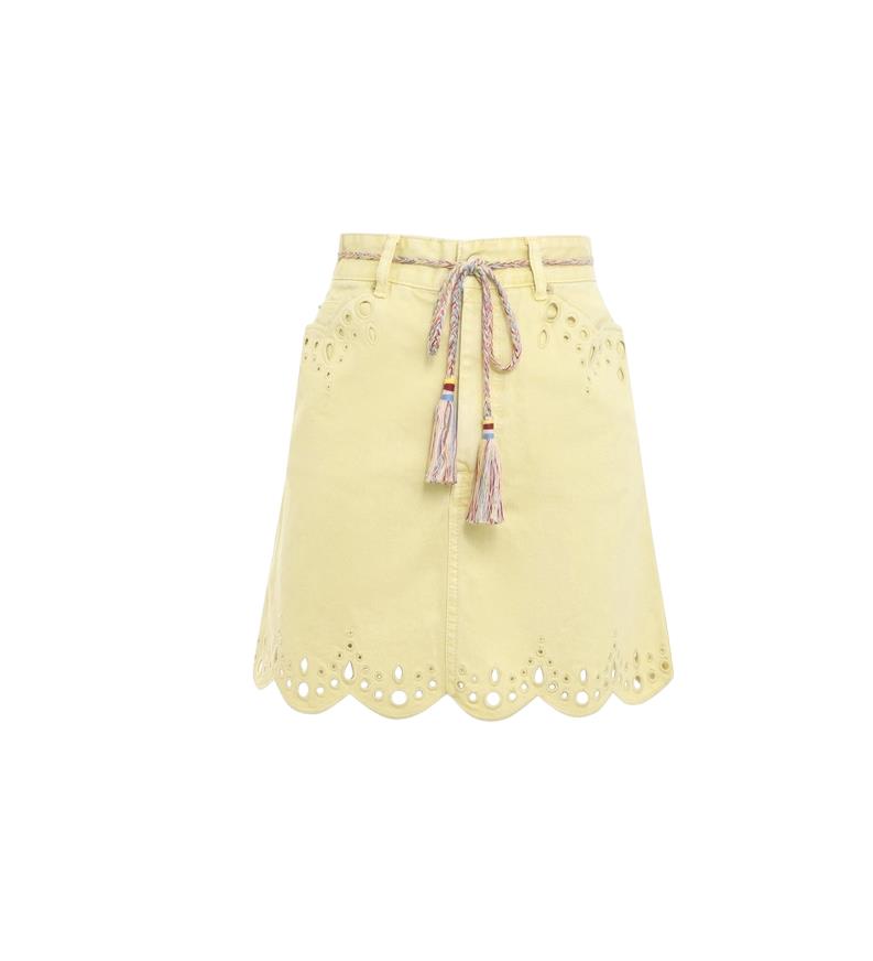Zimmermann Clover Scallop Mini Skirt Yellow Denim, Scallop Belt