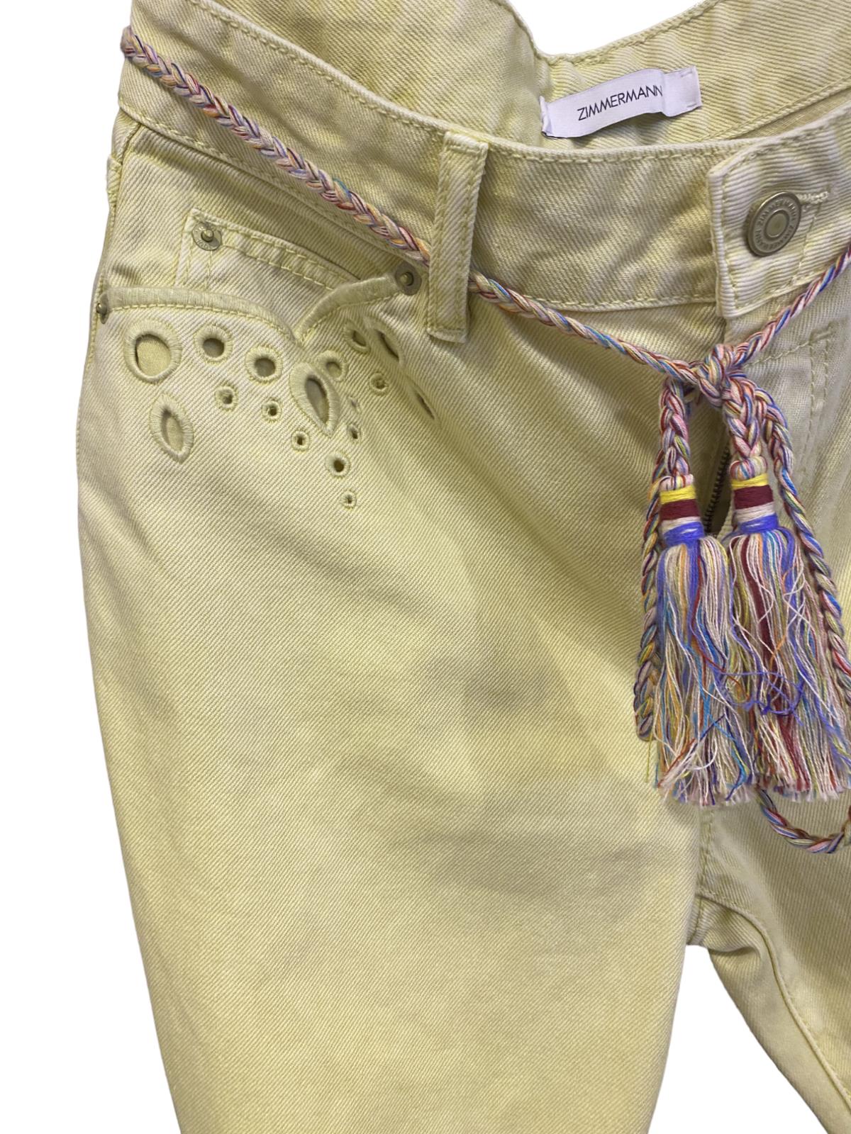 Zimmermann Clover Stove Pipe Jeans | Pale Yellow, High Waist, Embroidery, Belt