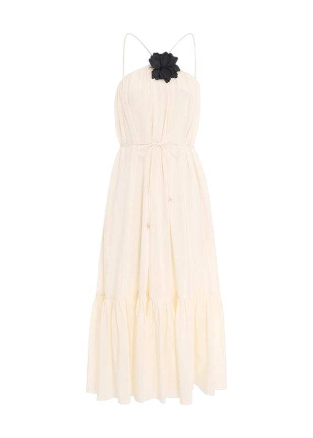 Zimmermann Halter Neck Midi Dress | Cream/Off-White, Silk, Brooch, Optional Belt
