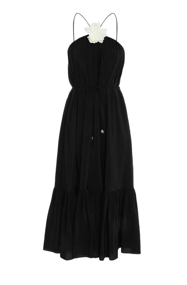 Zimmermann Halter Neck Midi Dress Black white Silk Brooch Belt Zimmermann Halter Neck Midi Dress Black white Silk Brooch Belt