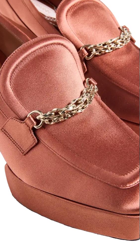 Zimmermann Crescent Satin Loafer | Rust/Tan, Platform, Gold Chain,Italian Made