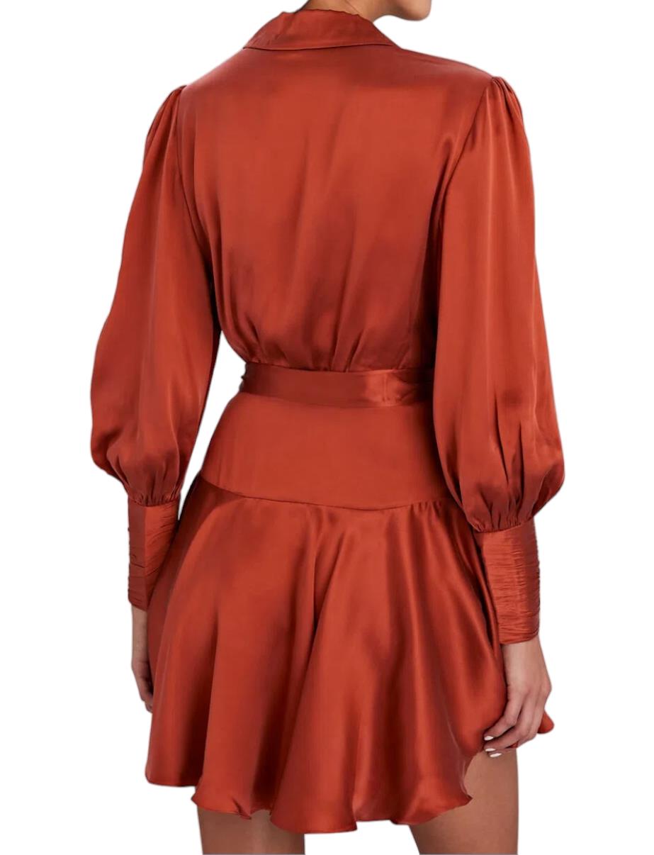 Zimmermann Silk Wrap Mini Dress | Sienna / Rust, Sueded Silk Cocktail, Party