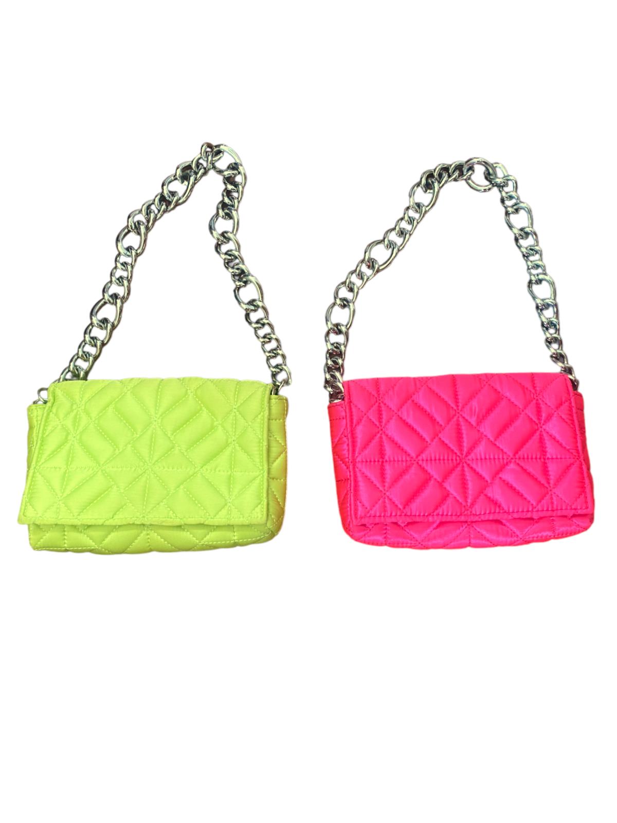 ZARA Neon Quilted Handbags Yellow Pink Thick Silver Chain