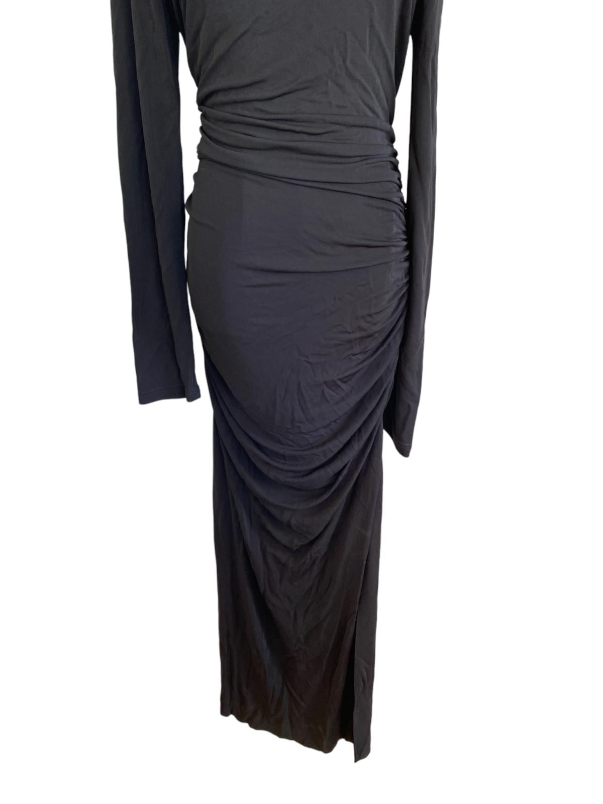 CUE Slinky Maxi Black Dress | Size 14, Gathered, Side Slits, Stretch, Formal