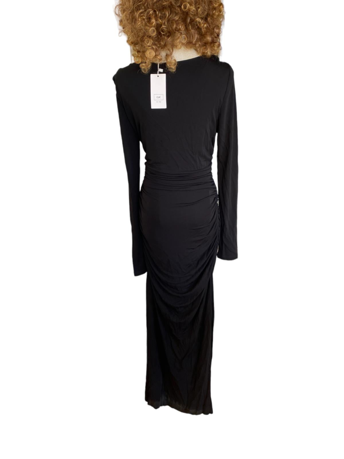 CUE Slinky Maxi Black Dress | Size 14, Gathered, Side Slits, Stretch, Formal