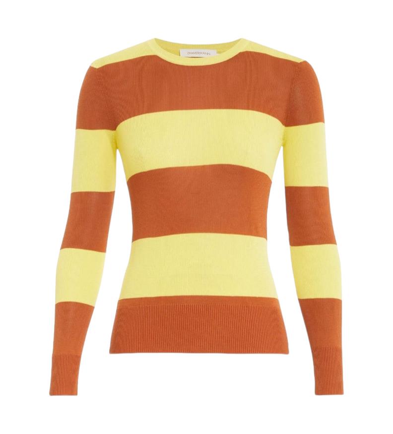 Zimmermann Crew Neck Top | Charteuse, Rugby Stripe, Jersey, Yellow/Tan, Stretch