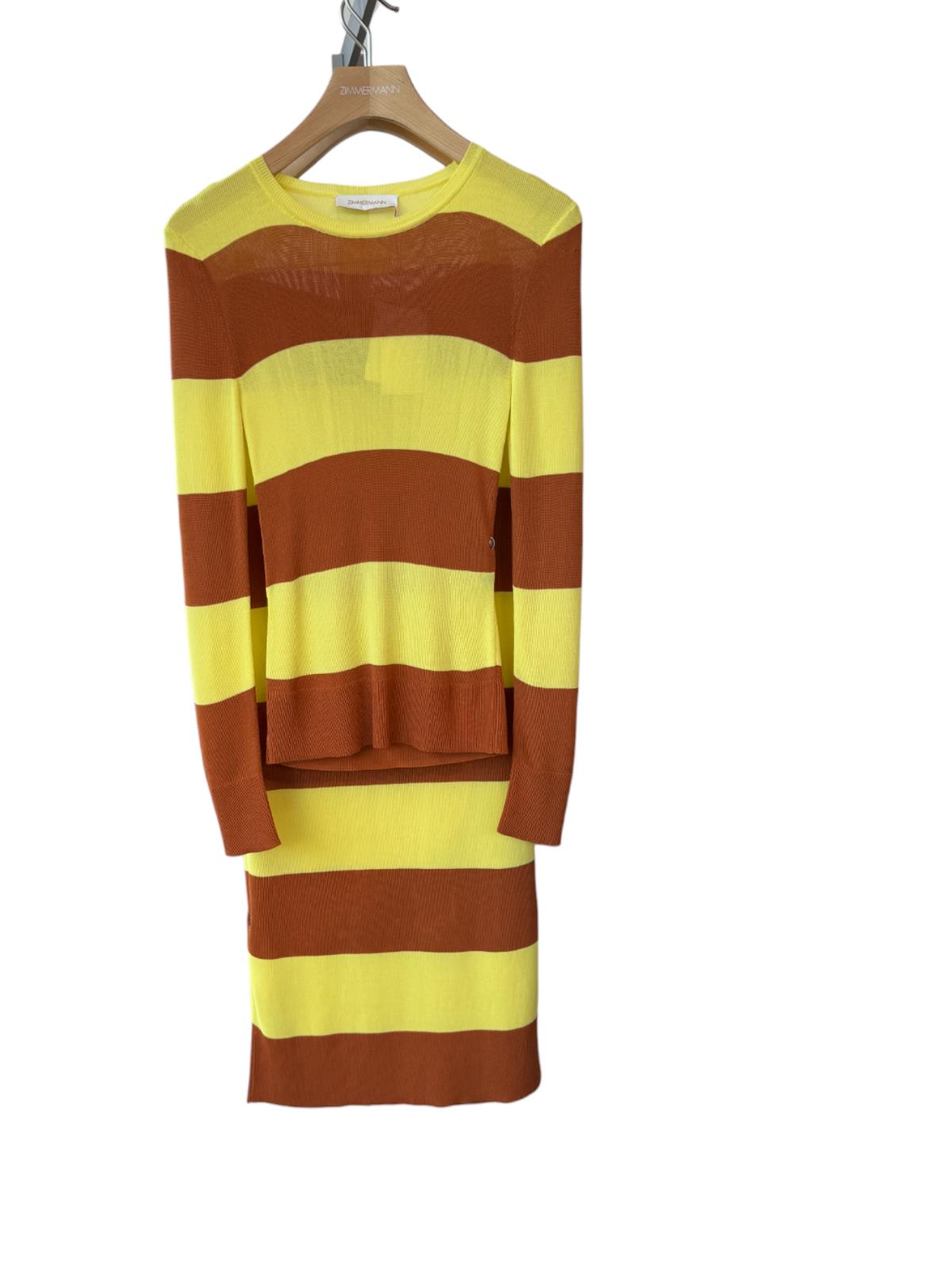 Zimmermann Crew Neck Top | Charteuse, Rugby Stripe, Jersey, Yellow/Tan, Stretch