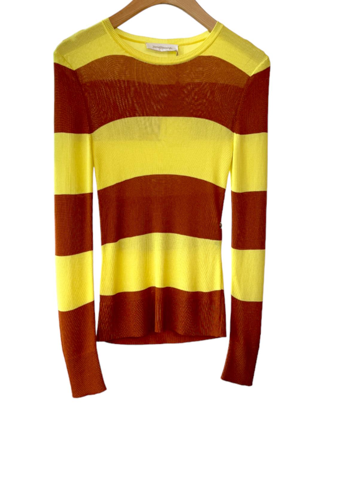 Zimmermann Crew Neck Top | Charteuse, Rugby Stripe, Jersey, Yellow/Tan, Stretch