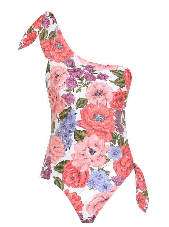 Zimmermann Poppy Tie Shoulder One Piece Swimsuit Cutout, Floral
