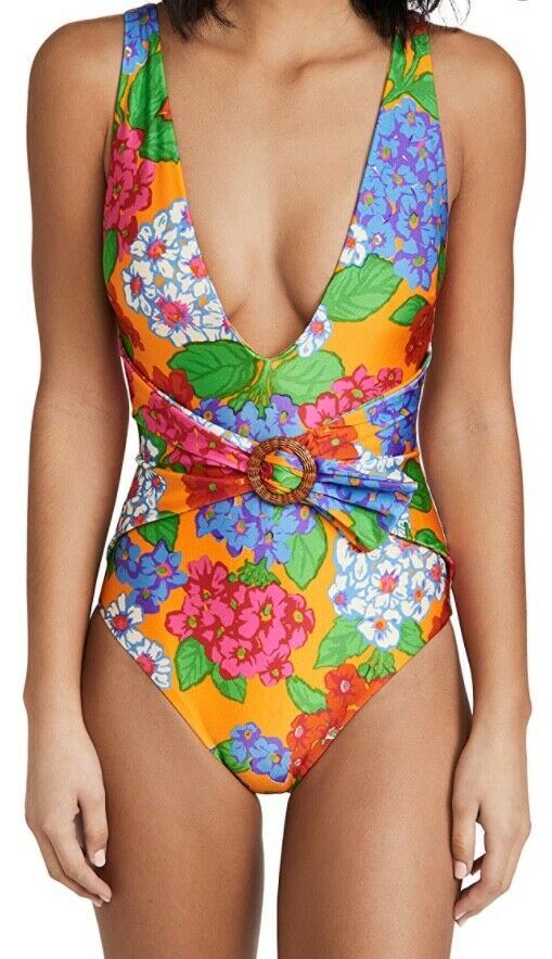 Zimmermann Riders Buckle Plunge One Piece Swimsuit | Low Neck, Mango Floral