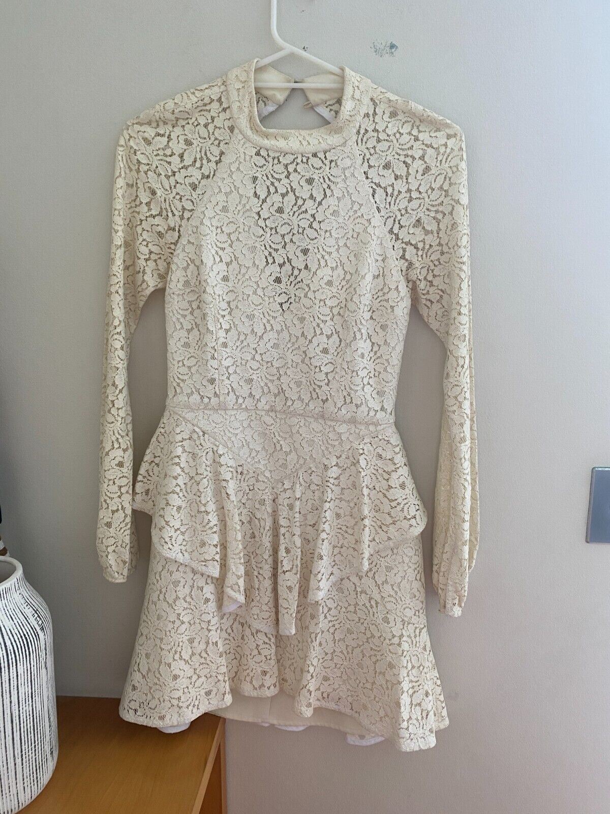 Rebecca Valance Sistine Frill Mini Dress | White, Lace, Peplum, Bridal, Size 8