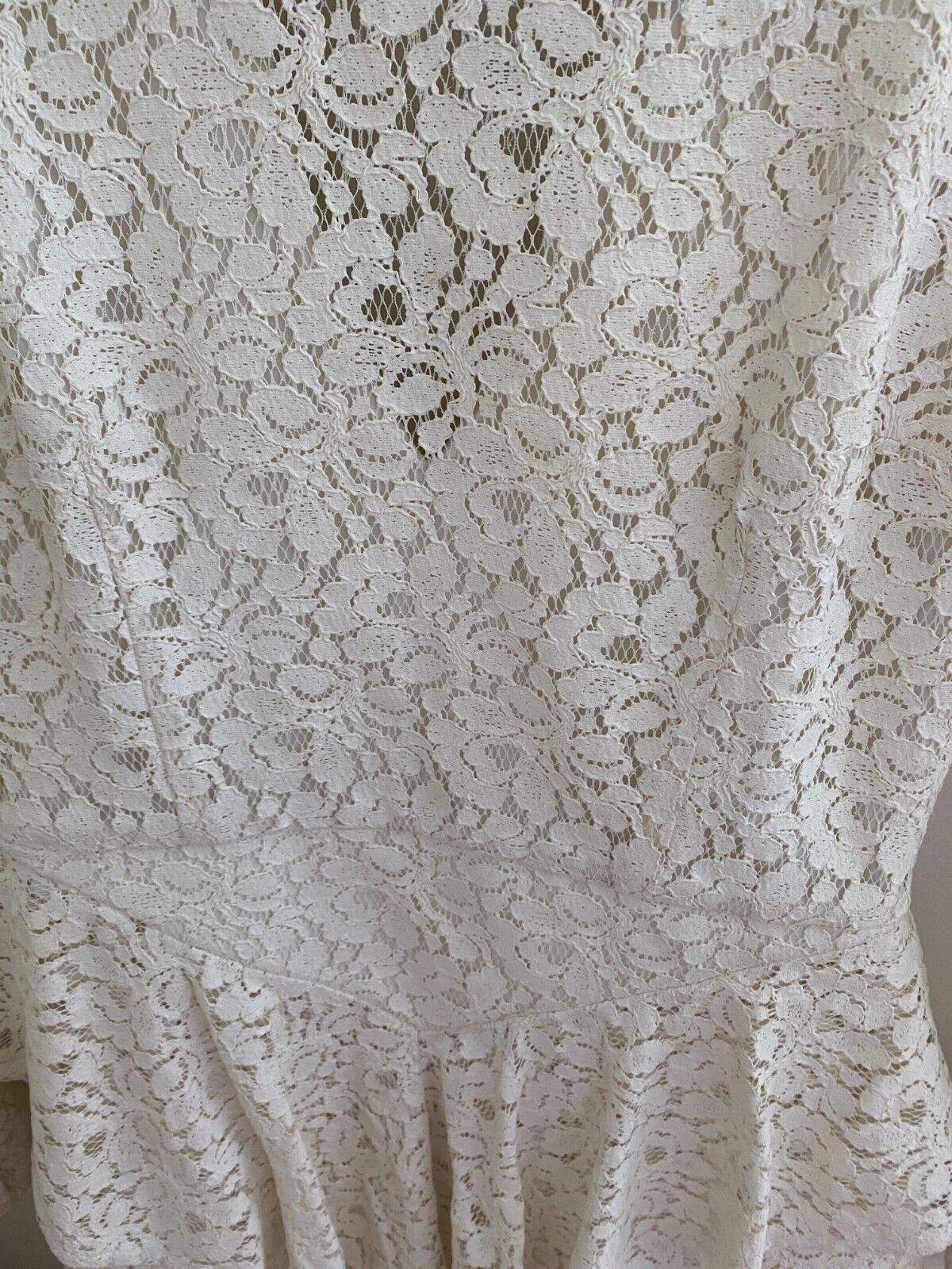 Rebecca Valance Sistine Frill Mini Dress | White, Lace, Peplum, Bridal, Size 8