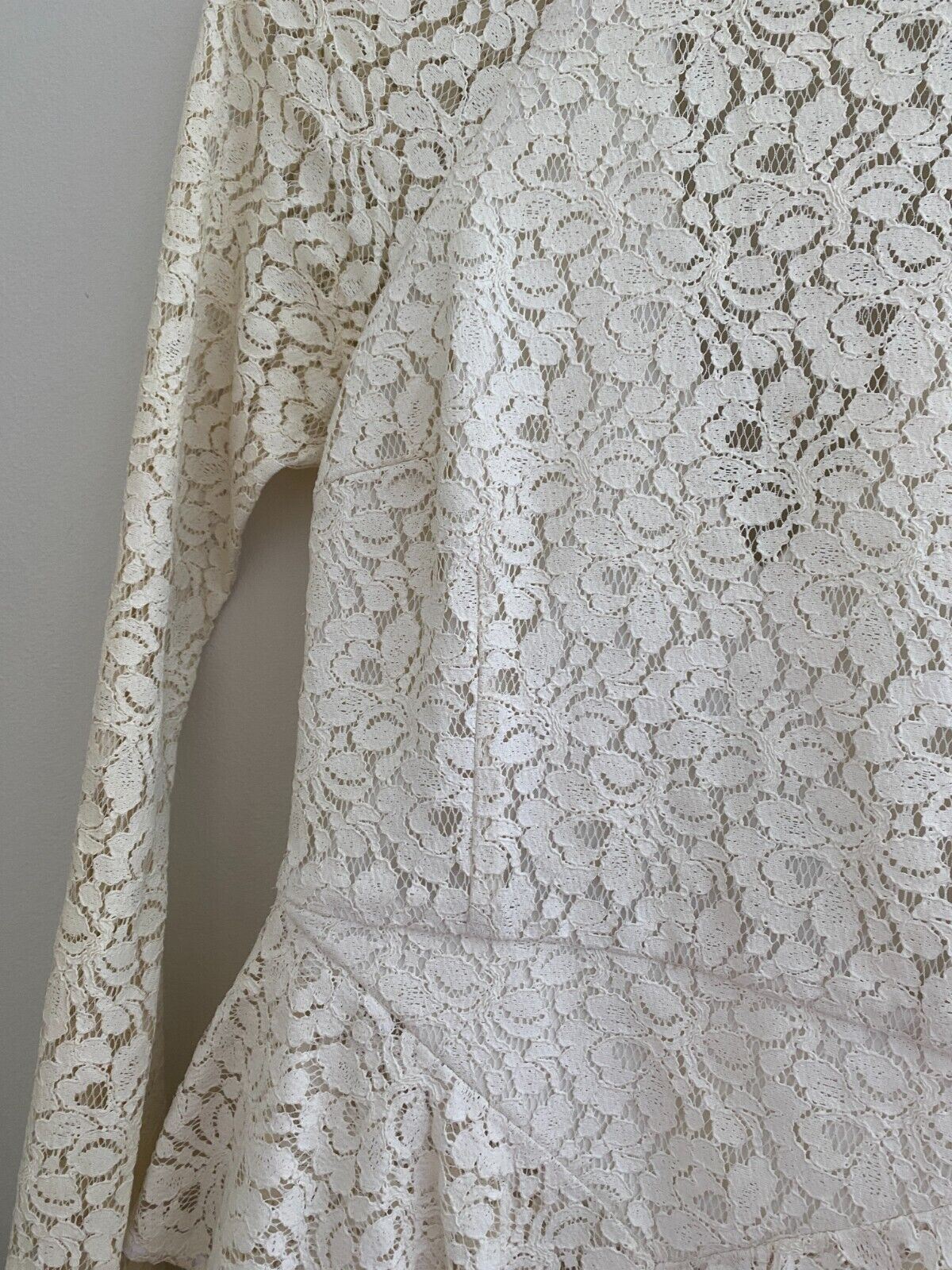 Rebecca Valance Sistine Frill Mini Dress | White, Lace, Peplum, Bridal, Size 8