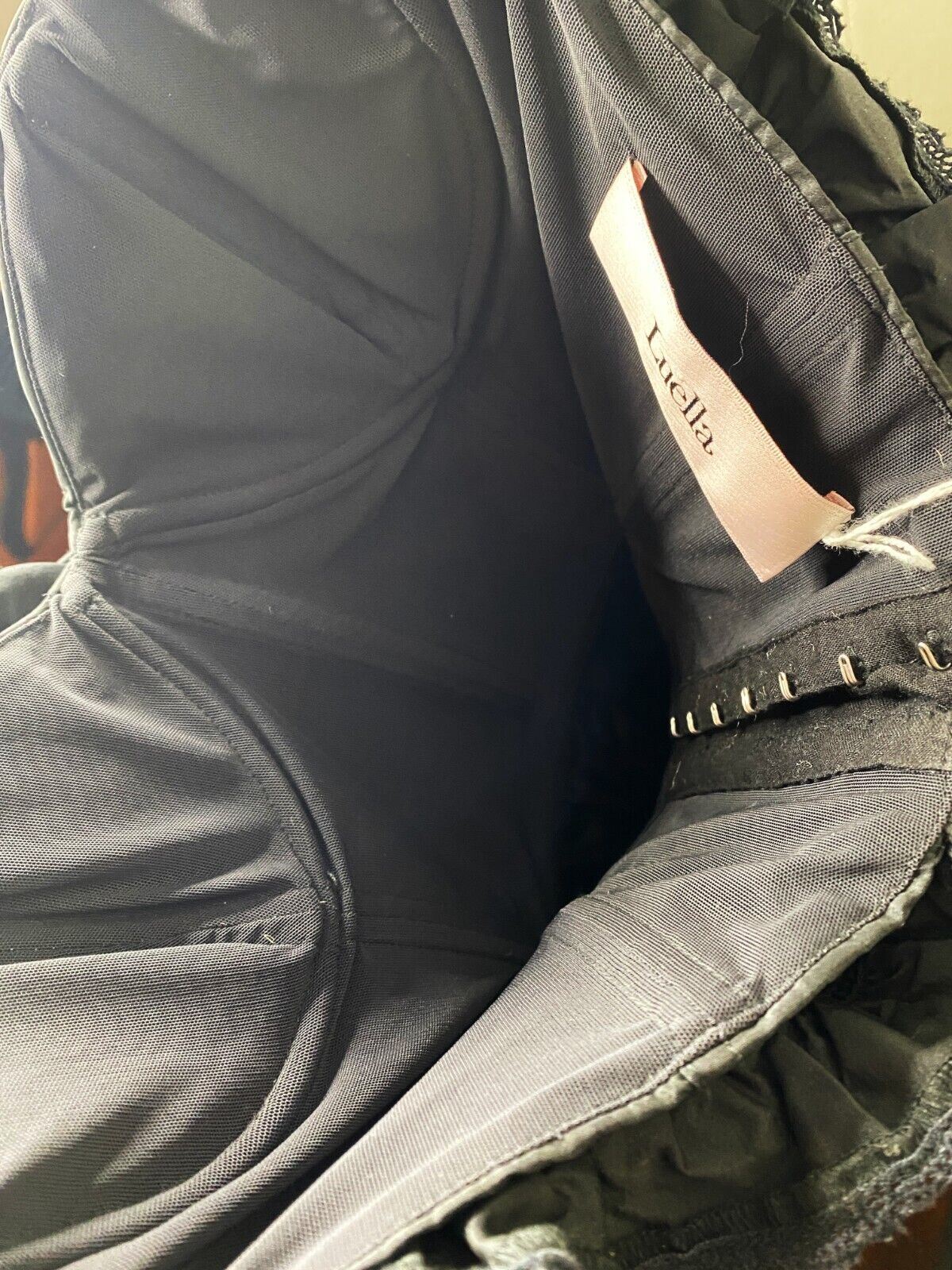 Luella Corset Strapless Dress, Embroidery Detail, Black, Size 6-8, Silk Taffeta