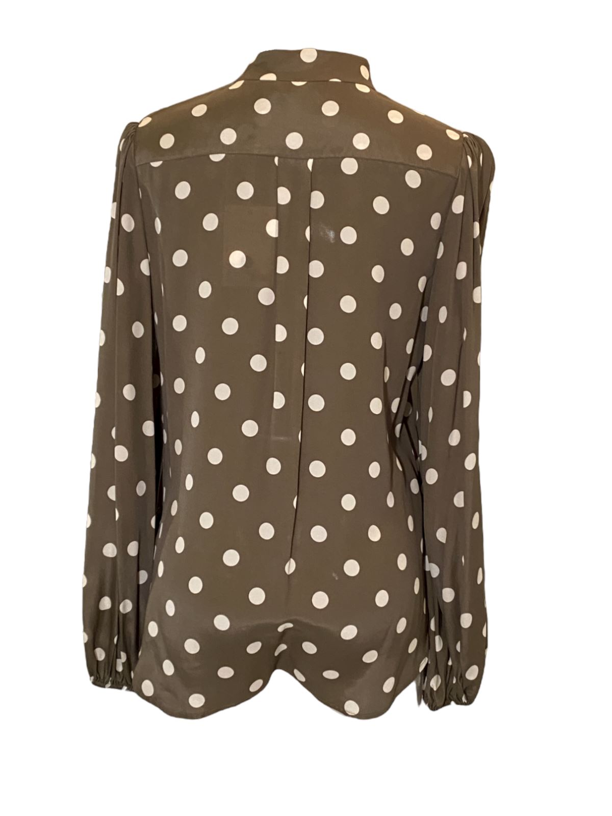 Zimmermann Frill Blouse | Khaki Olive/Cream Polka Dot, Spun Silk, Dolman Sleeves