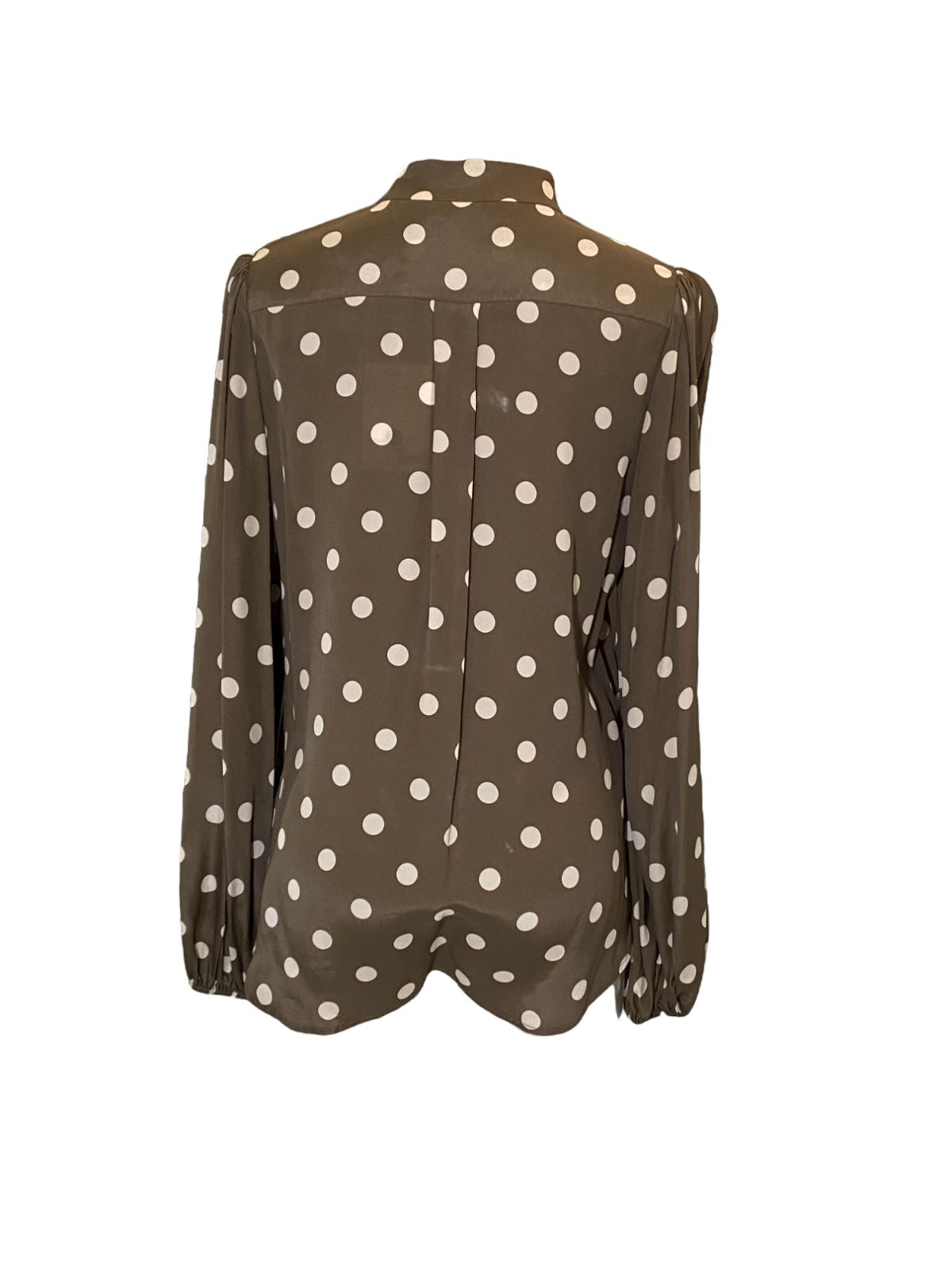 Zimmermann Frill Blouse | Khaki Olive/Cream Polka Dot, Spun Silk, Dolman Sleeves