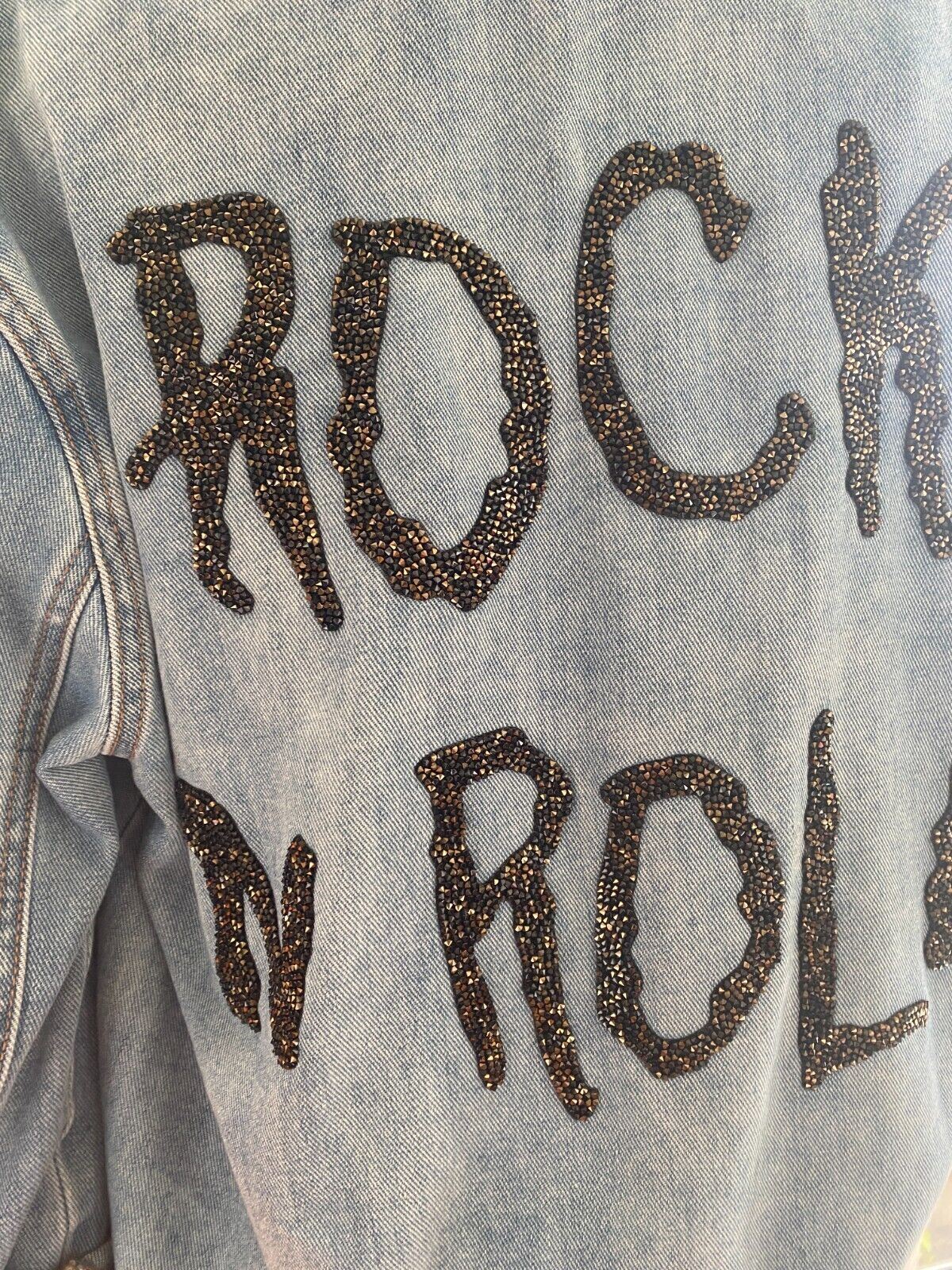One Teaspoon Denim Jacket | Swarovski Crystal Rock Roll, Sz XS Oversize Distress