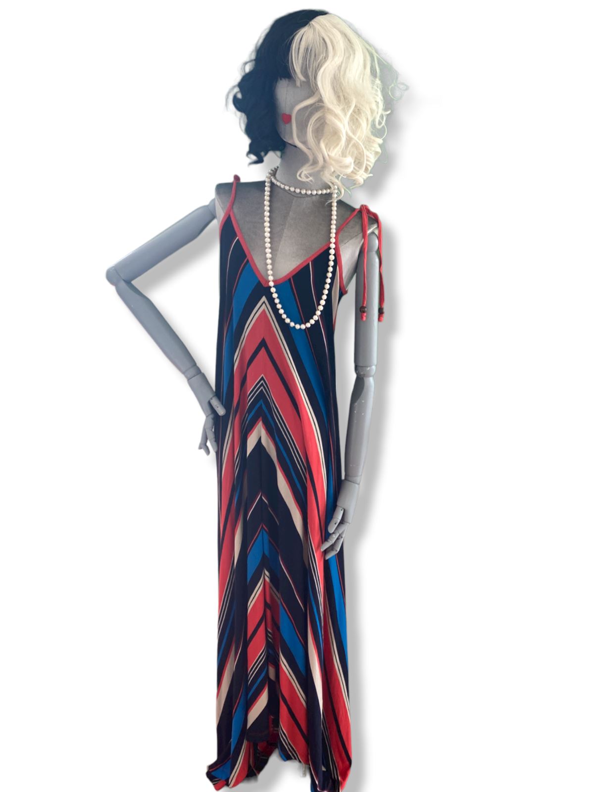 French Connection Maxi Dress | Flowing, Striped, Size 10, Viscose, Red / Blue French Connection Maxi Dress | Flowing, Striped, Size 10, Viscose, Red / Blue
