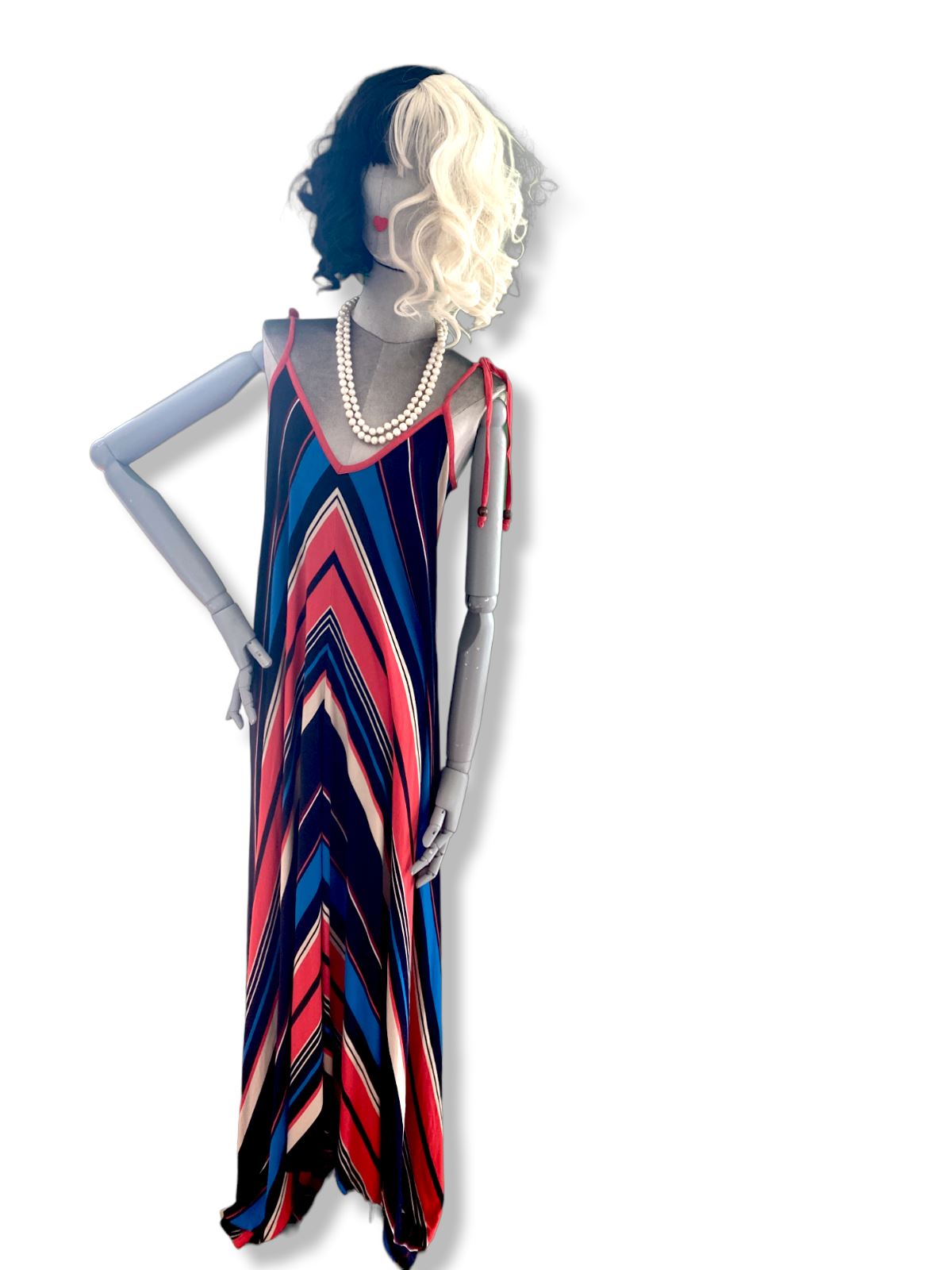 French Connection Maxi Dress | Flowing, Striped, Size 10, Viscose, Red / Blue