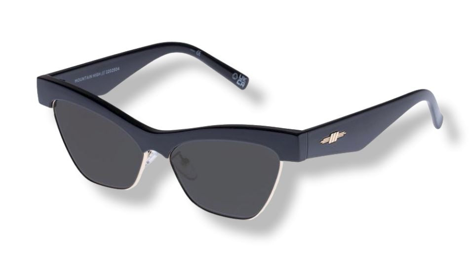 Le Specs Mountain High Sunglasses | Metal/Acetate, BPA Free, Black/Gold, Cat Eye