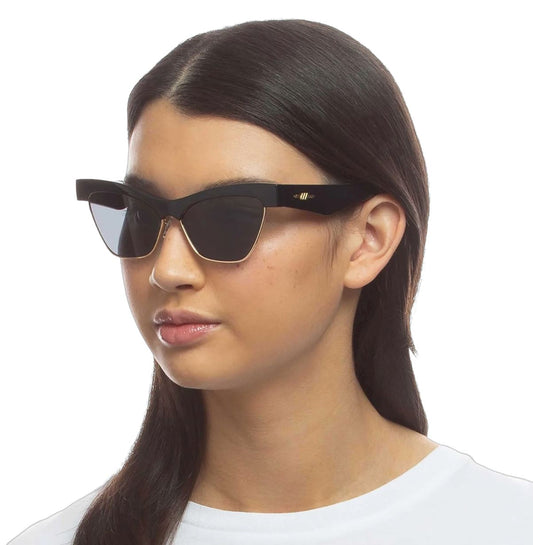Le Specs Mountain High Sunglasses | Metal/Acetate, BPA Free, Black/Gold, Cat Eye