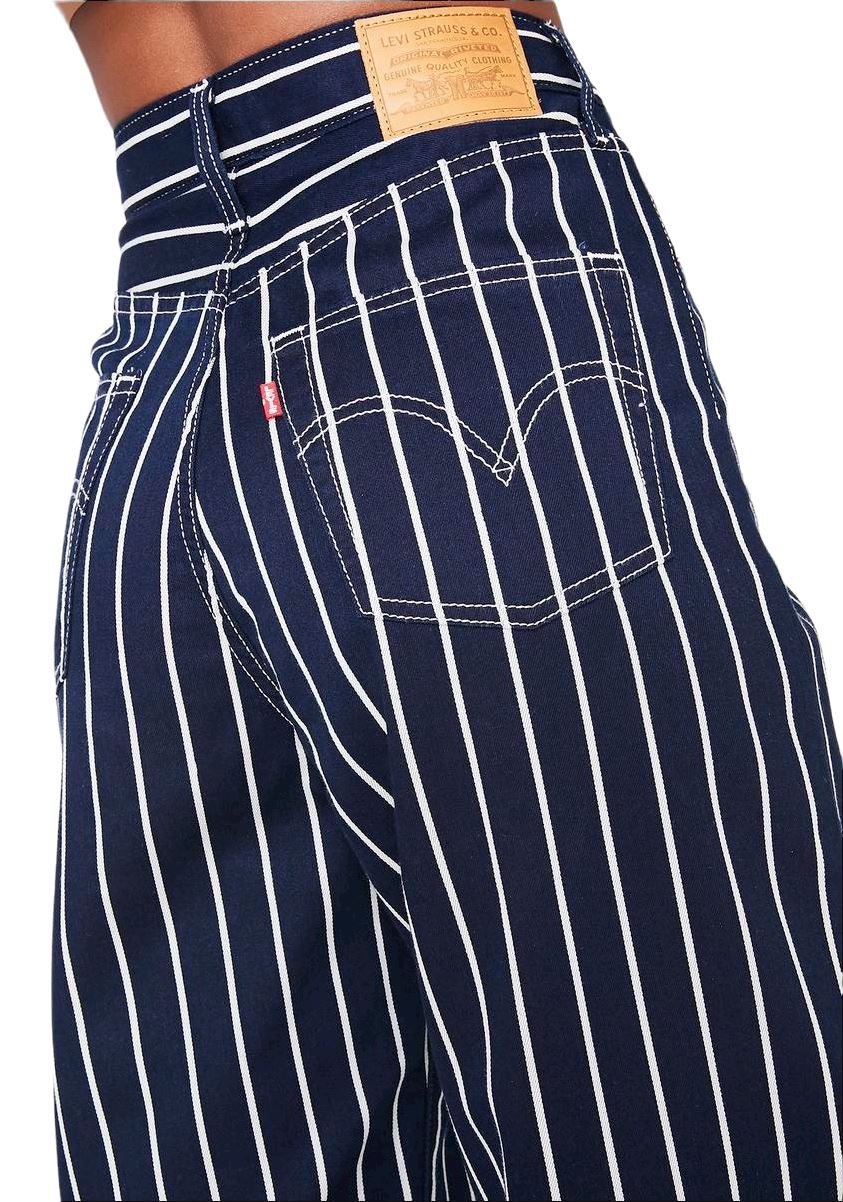 Levi's Ribcage Pleated Crop | Navy / White Stripe | High Waisted, Wide Leg Sz 28