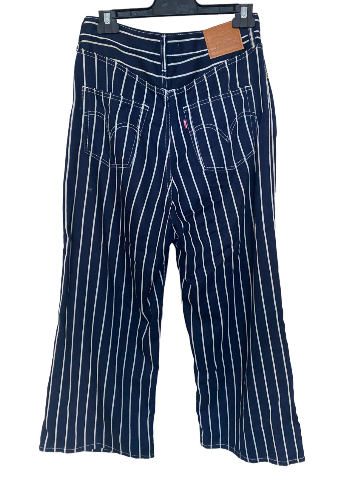 Levi's Ribcage Pleated Crop | Navy / White Stripe | High Waisted, Wide Leg Sz 28