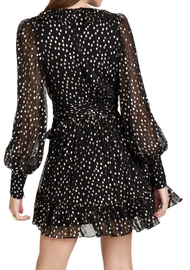 Zimmermann Lurex Wrap Mini Dress | Chiffon, Sheer, Lined, Dolman, Black / Gold