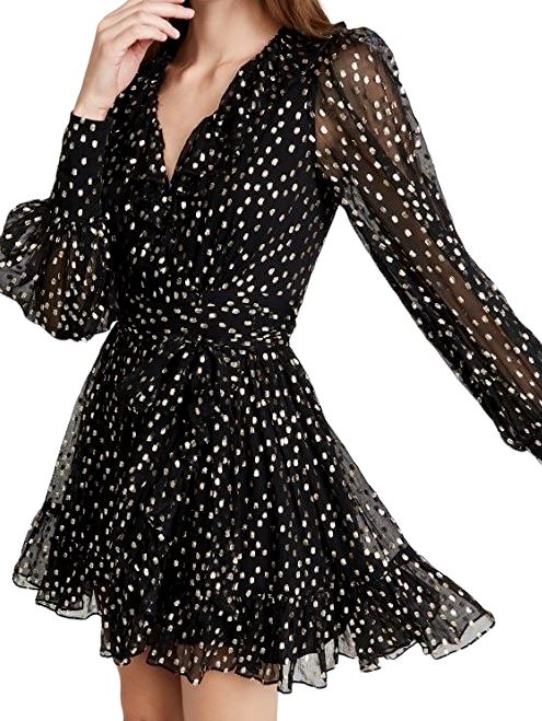 Zimmermann Lurex Wrap Mini Dress | Chiffon, Sheer, Lined, Dolman, Black / Gold