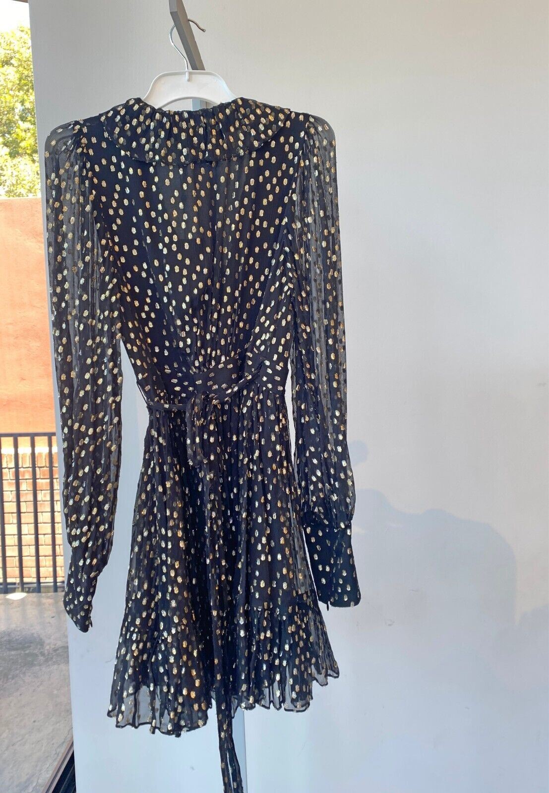 Zimmermann Lurex Wrap Mini Dress | Chiffon, Sheer, Lined, Dolman, Black / Gold