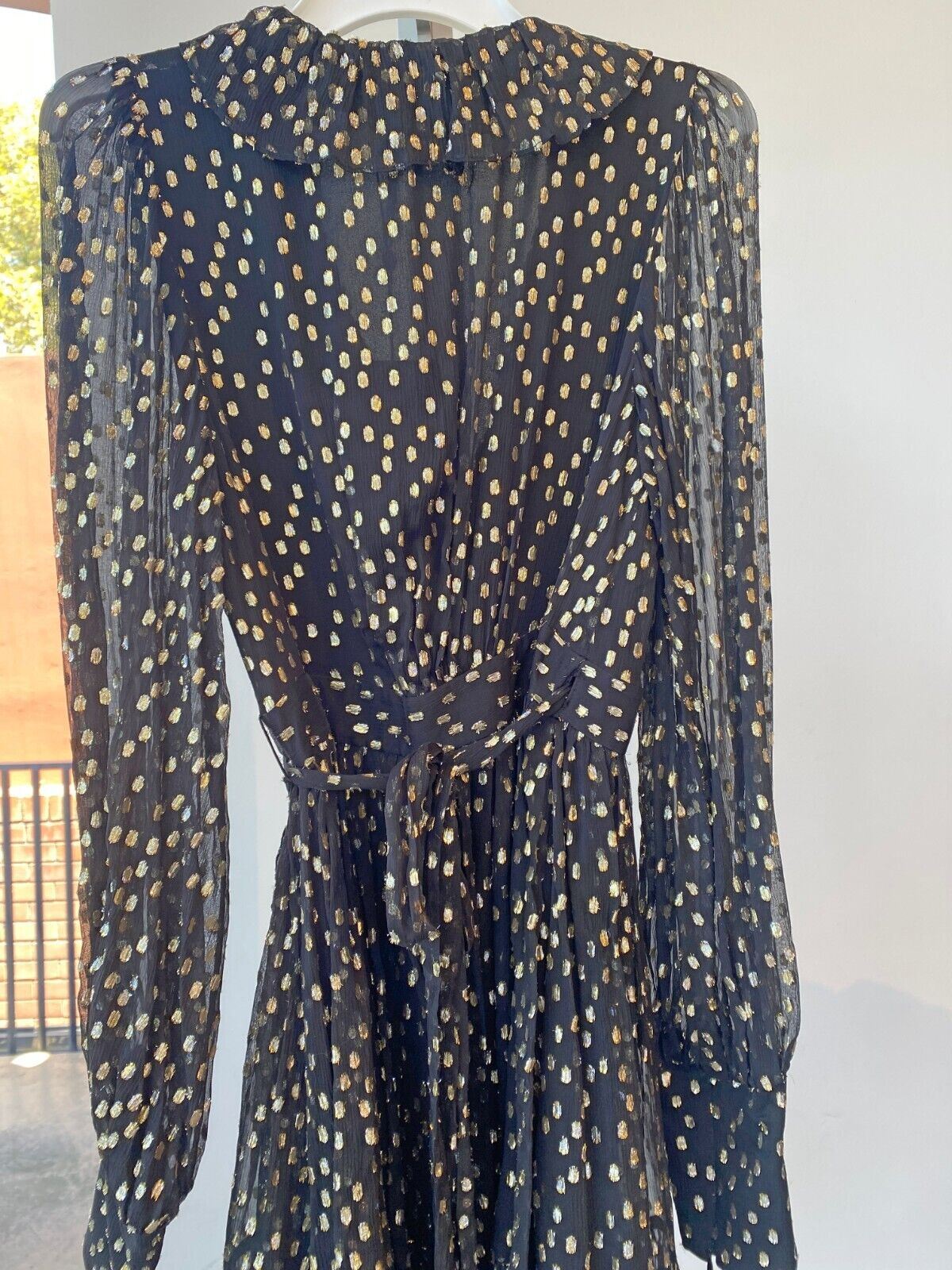 Zimmermann Lurex Wrap Mini Dress | Chiffon, Sheer, Lined, Dolman, Black / Gold