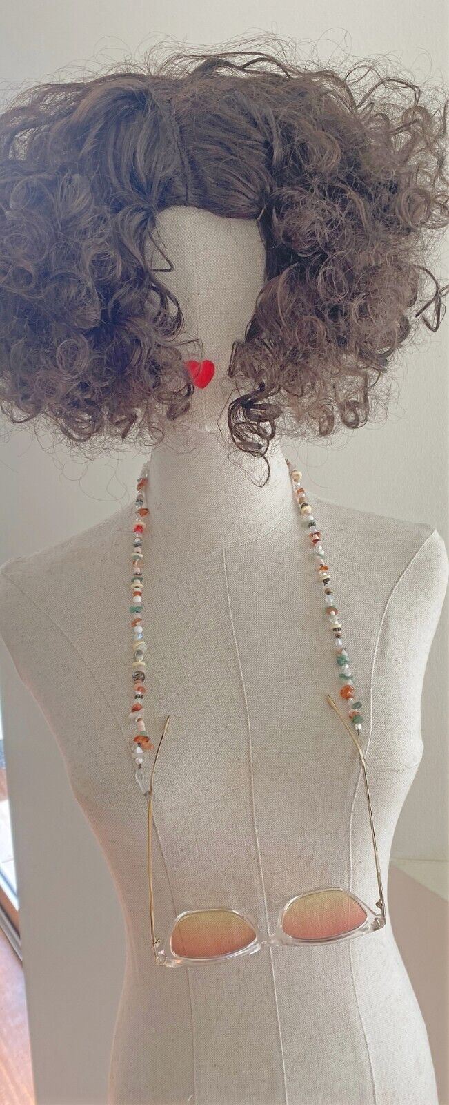 NAKED PEAR Semi Precious Stone Sunglasses / Glasses Chain, Holder, Rose Quartz