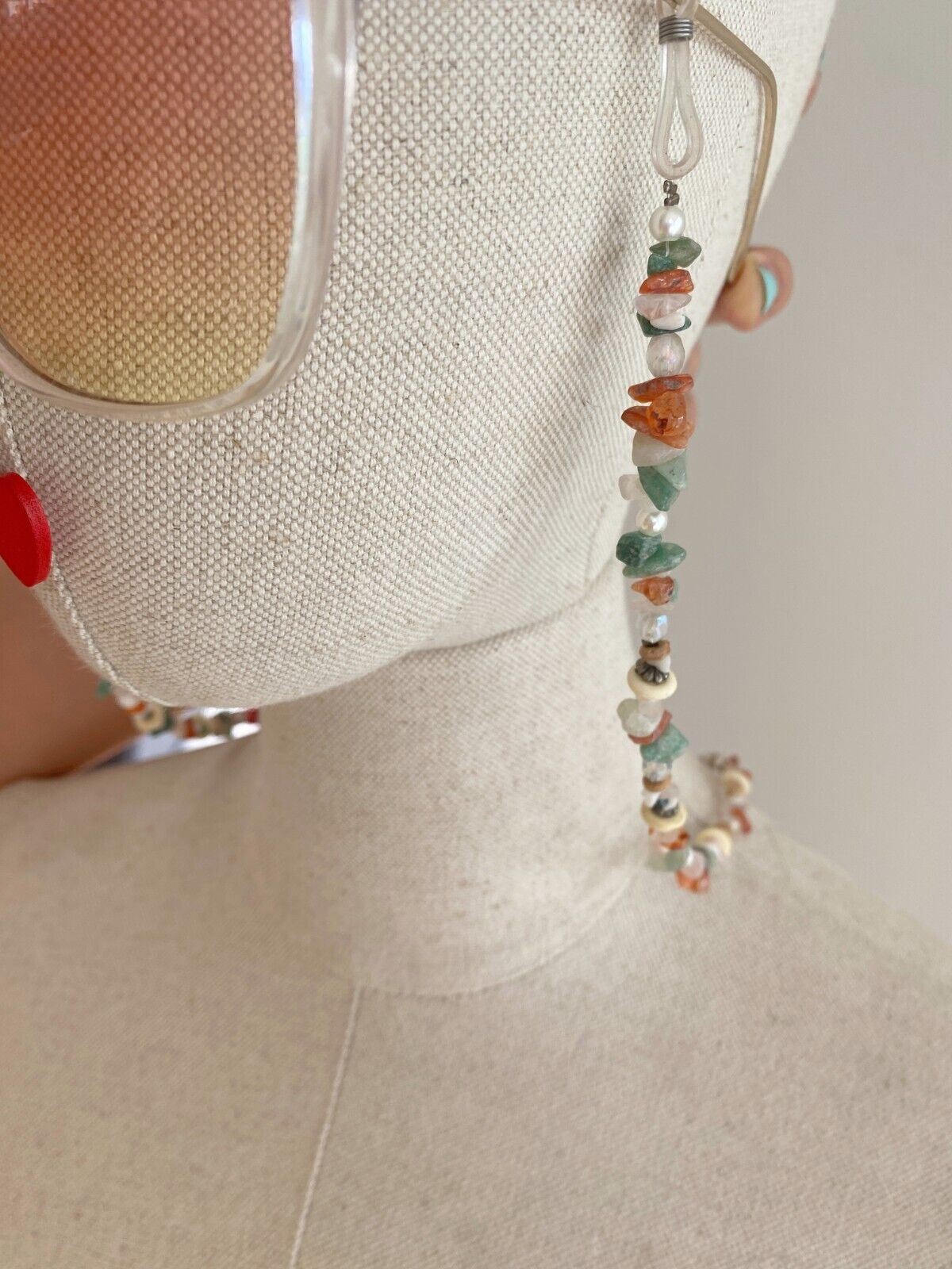 NAKED PEAR Semi Precious Stone Sunglasses / Glasses Chain, Holder, Rose Quartz