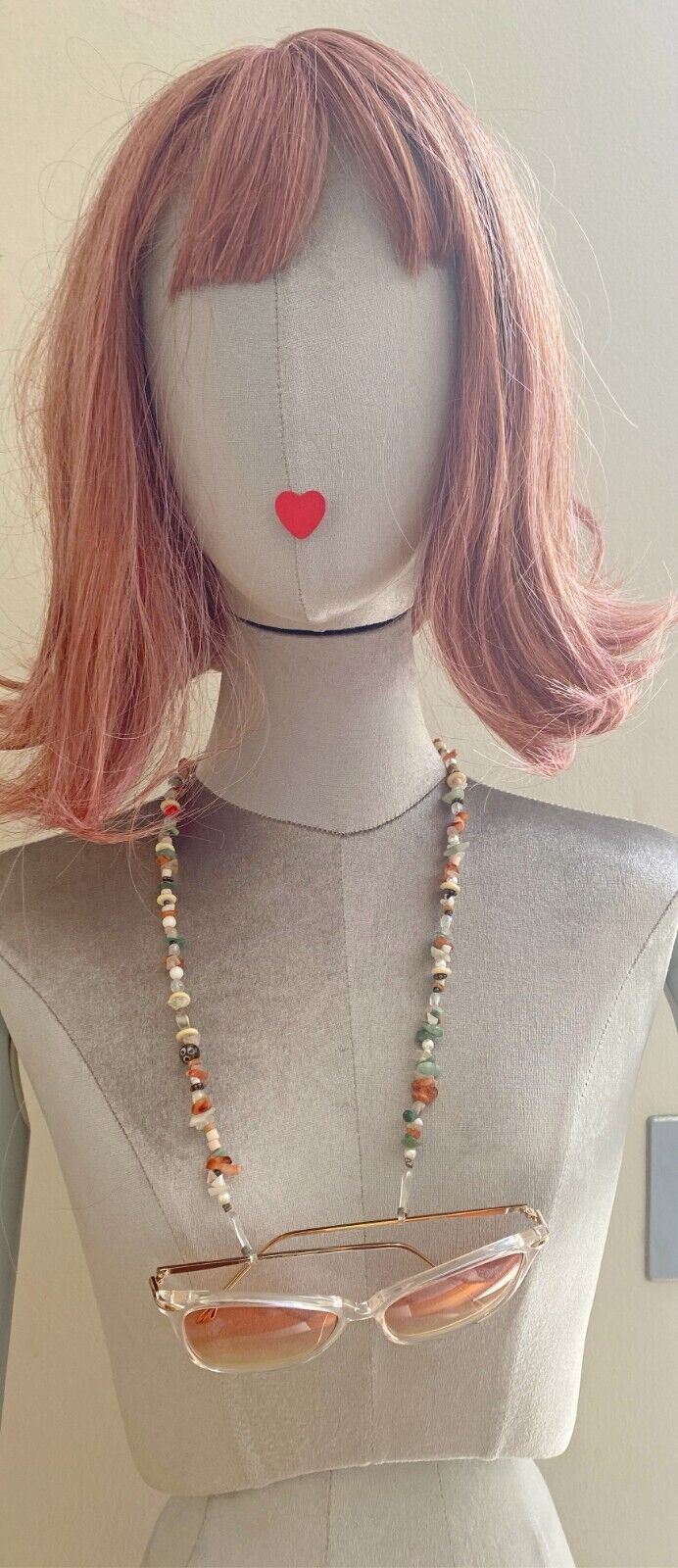 NAKED PEAR Semi Precious Stone Sunglasses / Glasses Chain, Holder, Rose Quartz