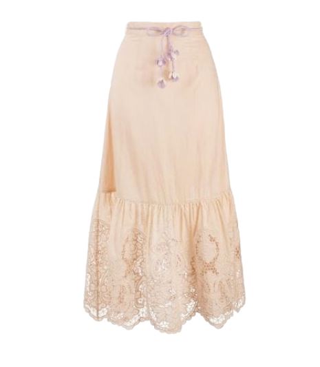 Zimmermann Brighton Scallop Frill Skirt | Taupe/Beige, Rope Belt, High Waisted