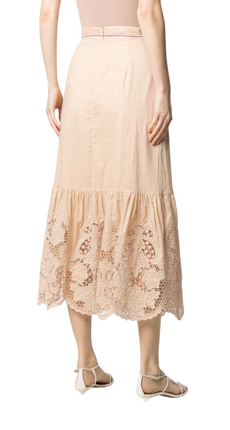 Zimmermann Brighton Scallop Frill Skirt | Taupe/Beige, Rope Belt, High Waisted
