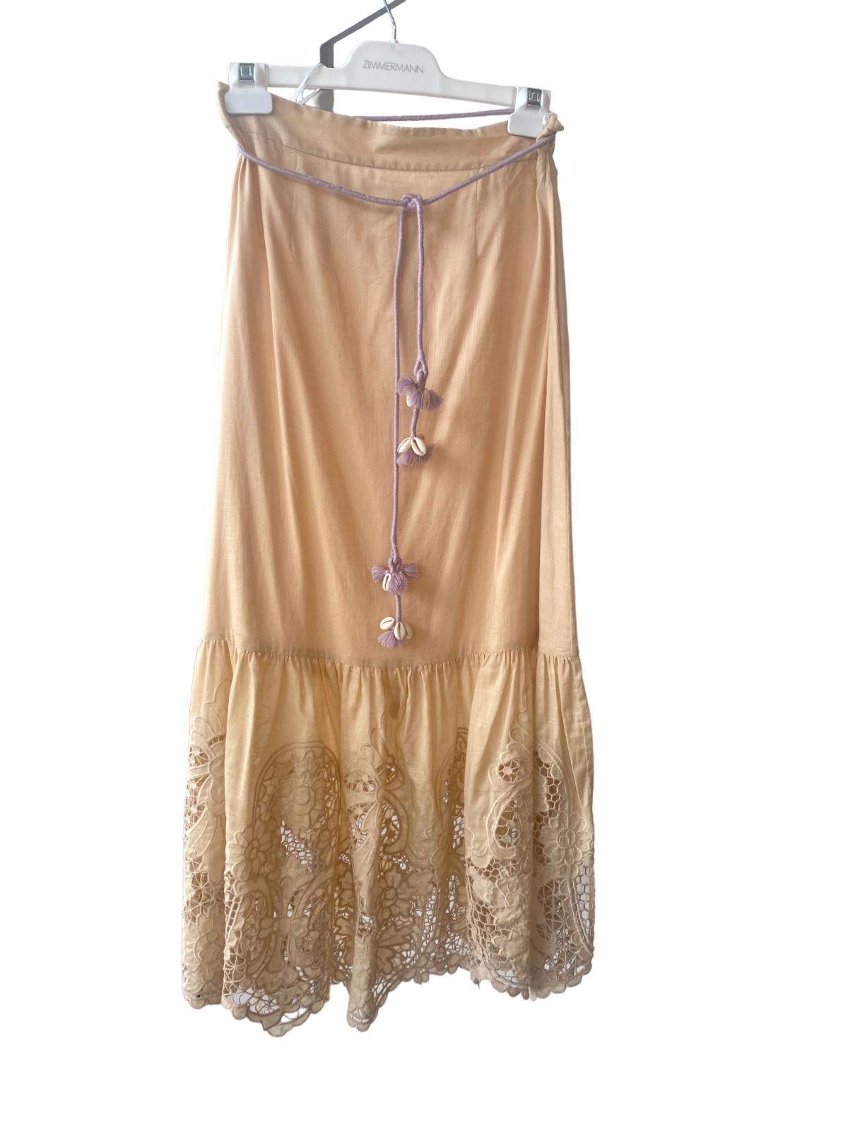 Zimmermann Brighton Scallop Frill Skirt | Taupe/Beige, Rope Belt, High Waisted