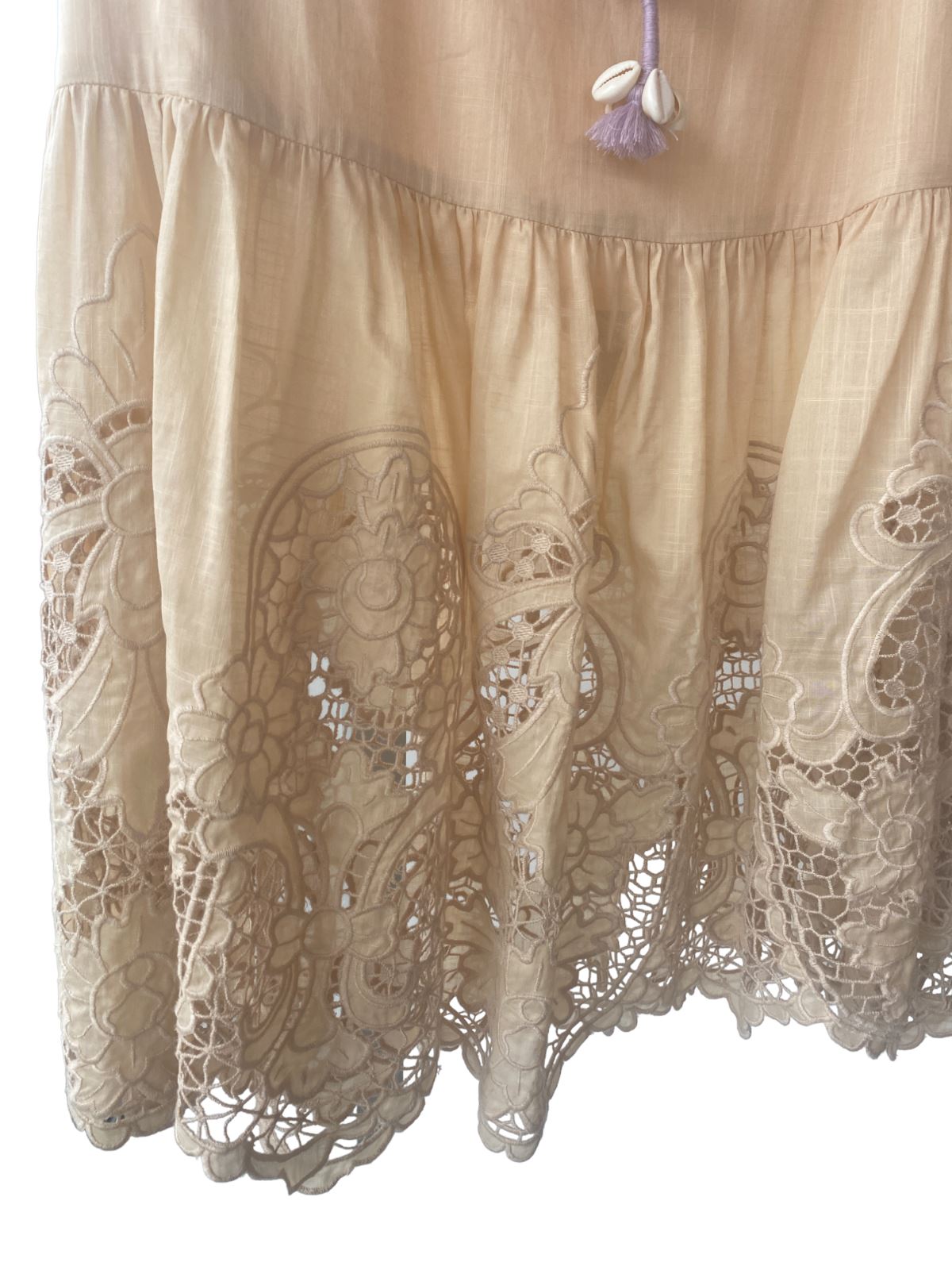 Zimmermann Brighton Scallop Frill Skirt | Taupe/Beige, Rope Belt, High Waisted