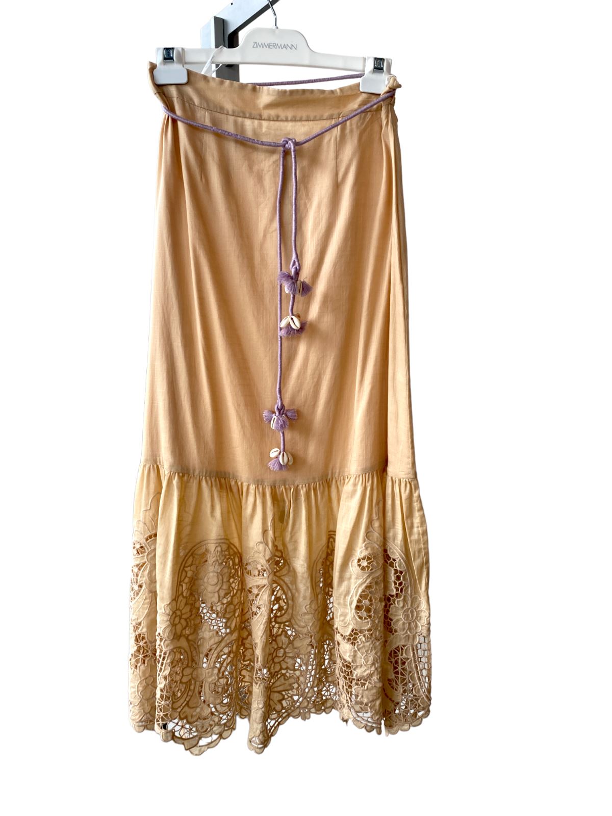 Zimmermann Brighton Scallop Frill Skirt | Taupe/Beige, Rope Belt, High Waisted
