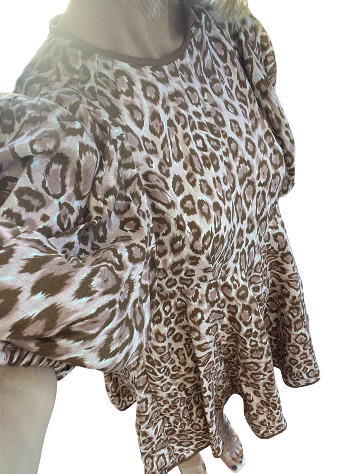 Zimmermann Concert Day Mini Dress | Pink Leopard Print, Puff Sleeves, Linen
