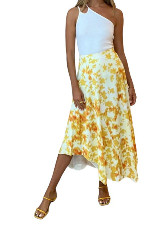 CAMILLA AND MARC Samba Skirt | Yellow Floral Print, Asymmetrical, Cascading
