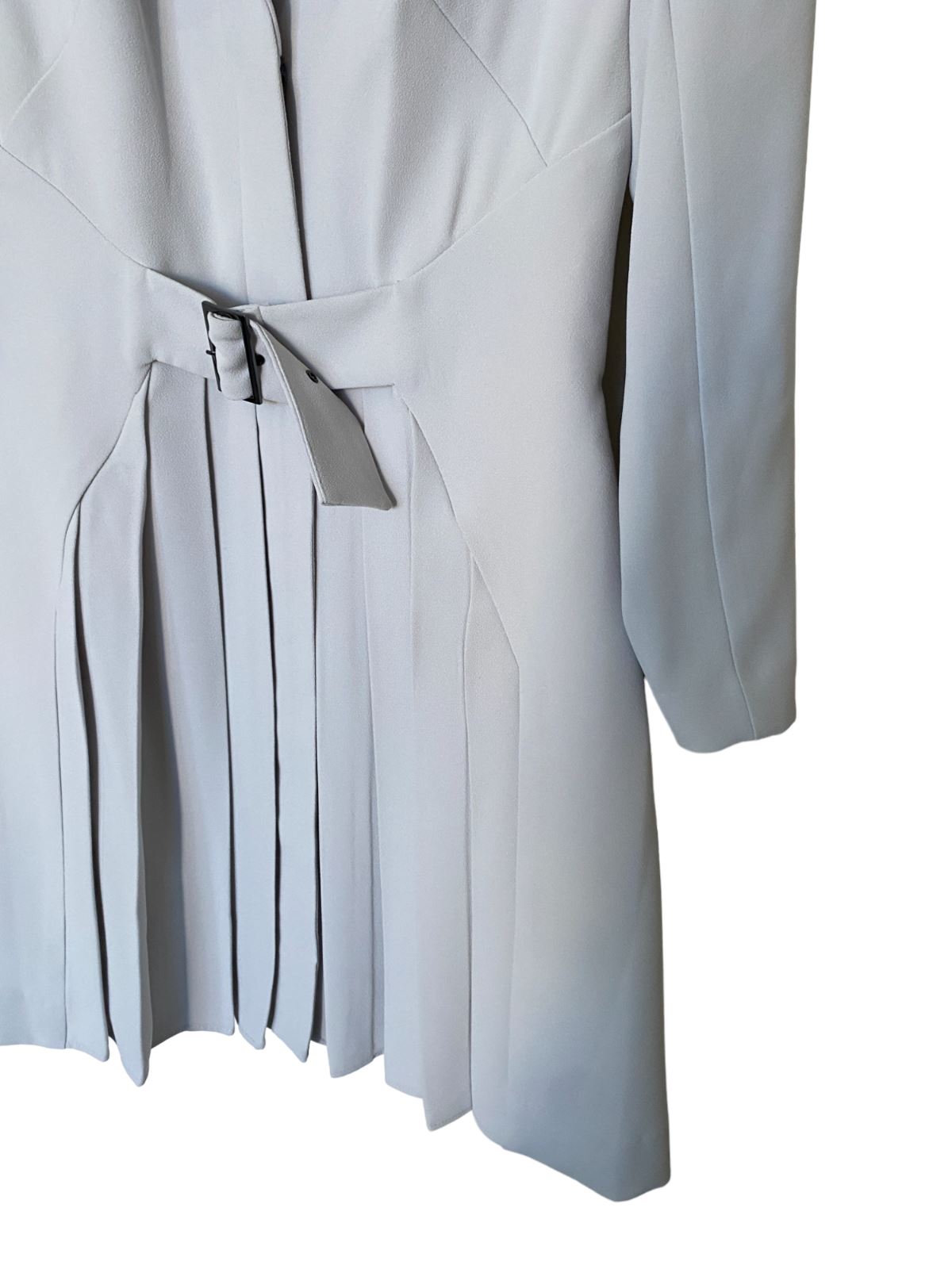 CUE Cut-Out Blazer Dress | Light Grey, Jacket, Shoulder Pads, Pleated, Belted