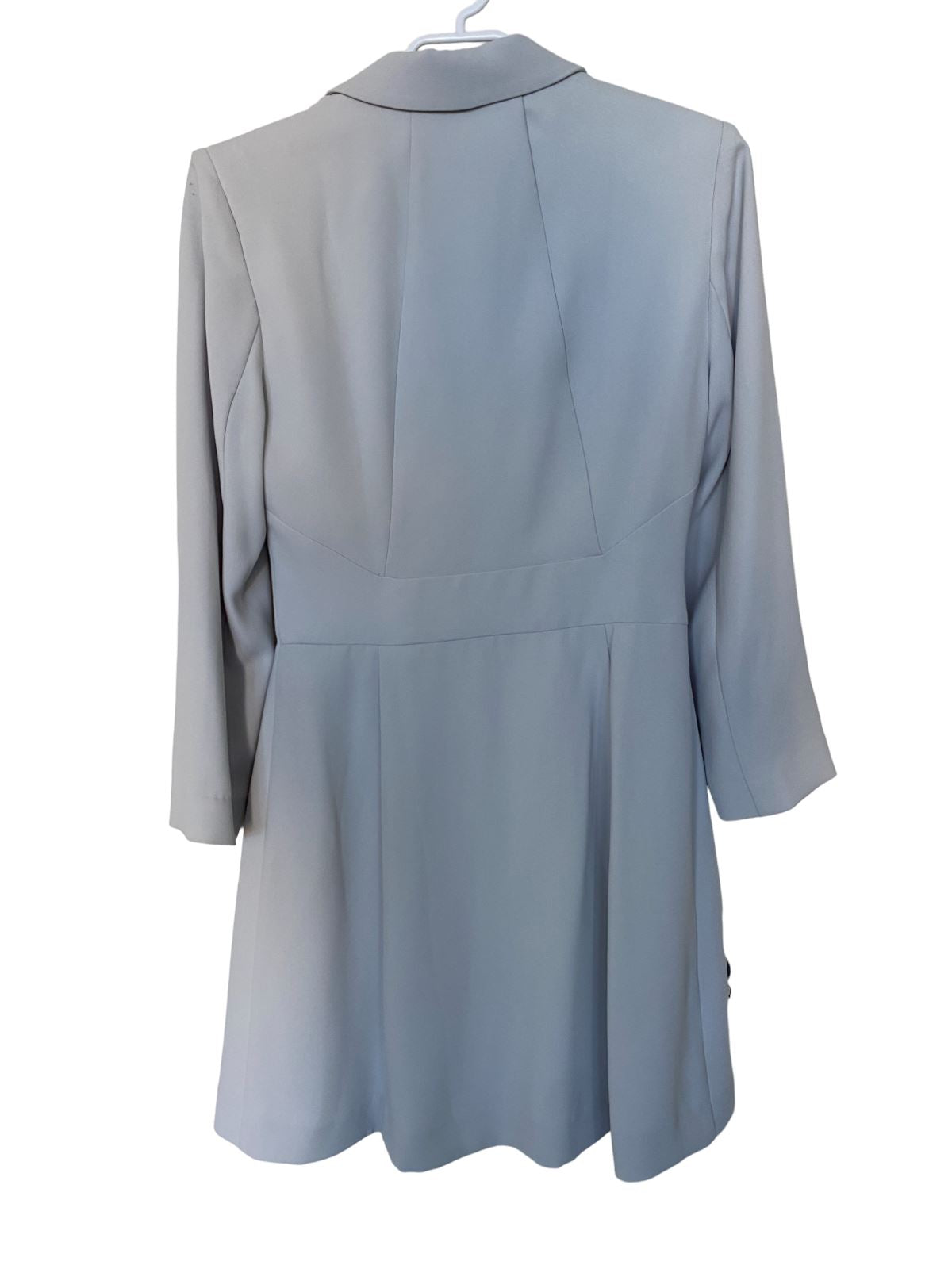 CUE Cut-Out Blazer Dress | Light Grey, Jacket, Shoulder Pads, Pleated, Belted