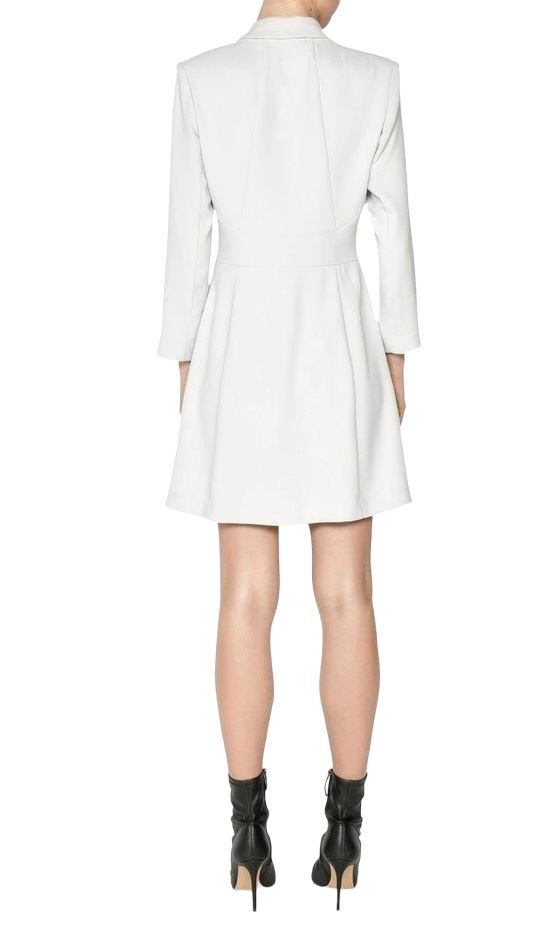CUE Cut-Out Blazer Dress | Light Grey, Jacket, Shoulder Pads, Pleated, Belted