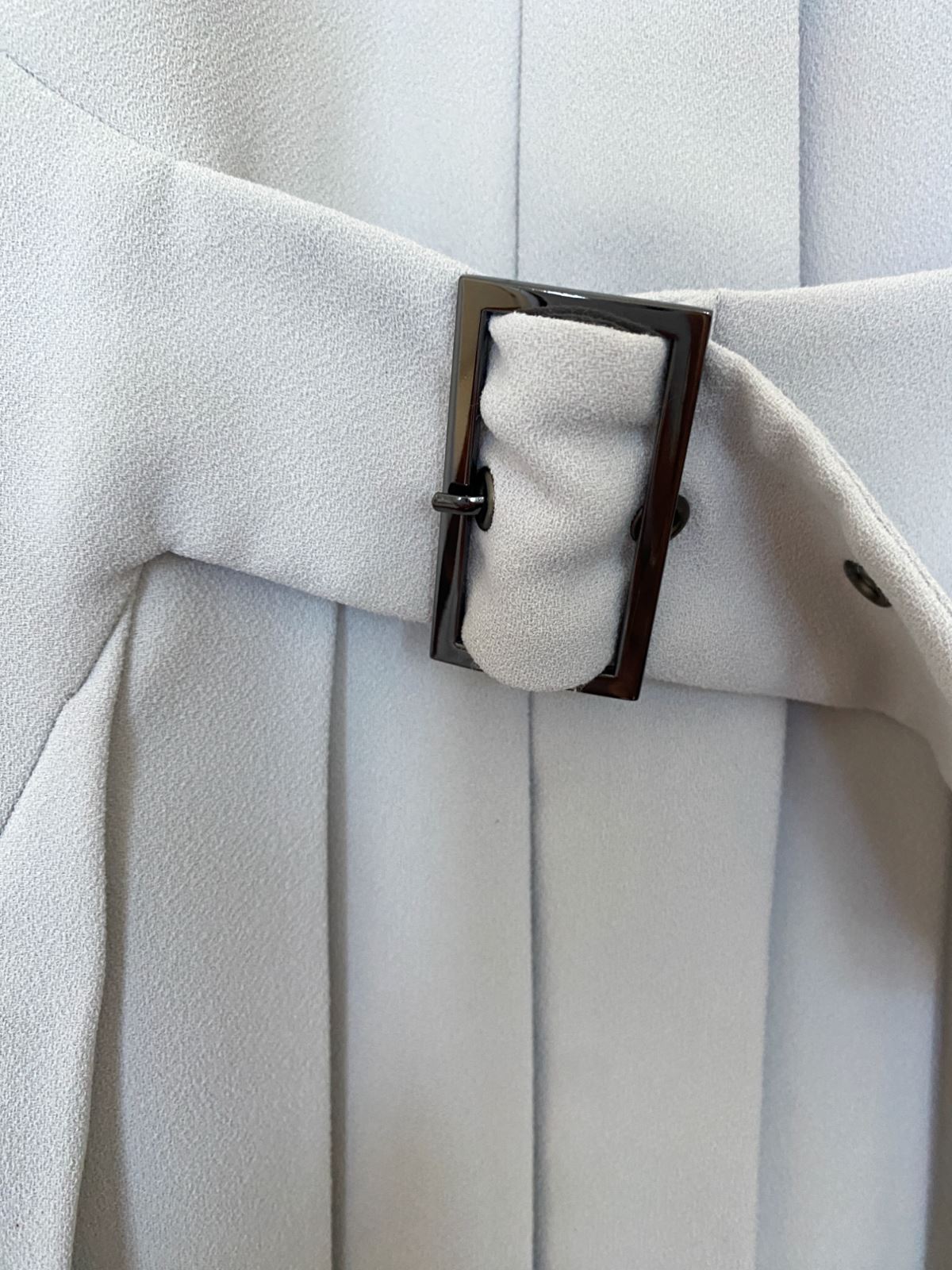 CUE Cut-Out Blazer Dress | Light Grey, Jacket, Shoulder Pads, Pleated, Belted